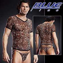 美國Blue Line-男子漢V領透氣T袖-豹紋色 L/XL...